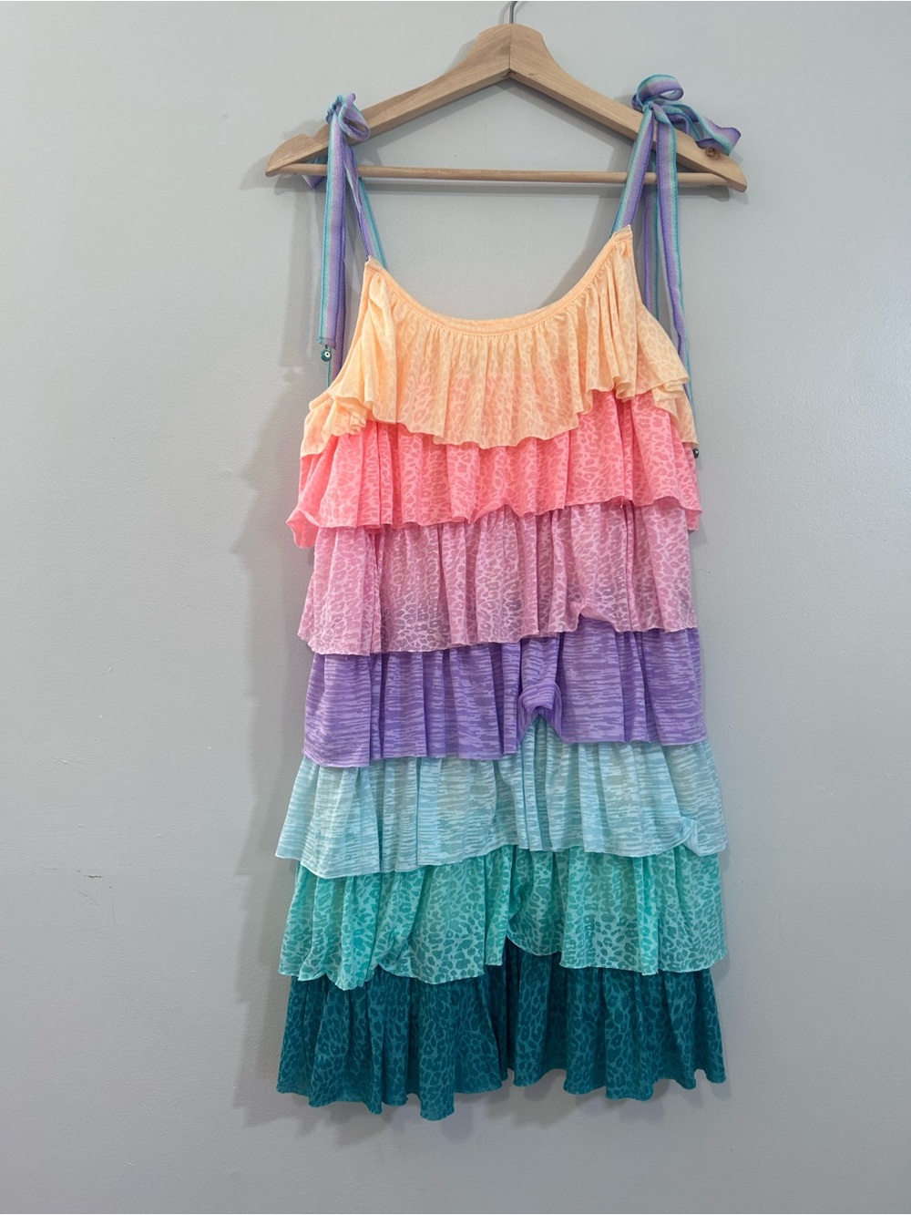 Pitusa Pastel Rainbow Tiered Ruffle Mini Dress Petite - Picture 4 of 16